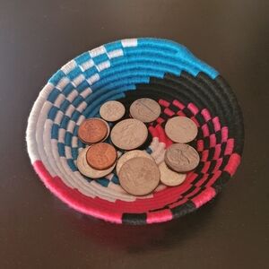 Unique handmade bowl - blue, pink, white & black